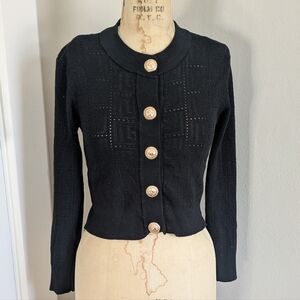 Balmain Open Knit Gold Lion Button Cardigan